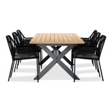 Lucan/Seville zwart dining tuinset | 6 personen | teakhout + touw | 240cm