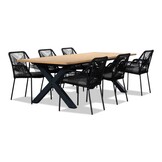 Lucan/Seville zwart dining tuinset | 6 personen | teakhout + touw | 240cm