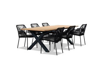 Lucan/Seville zwart dining tuinset | 6 personen | teakhout + touw | 240cm