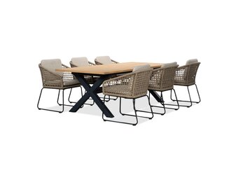 Lucan/Tulum Sahara Dust dining tuinset | 6 personen | teakhout + touw | 240cm