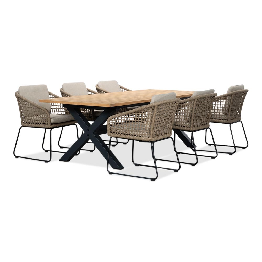 Lucan/Tulum Sahara Dust dining tuinset | 6 personen | teakhout + touw | 240cm