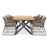 Lucan/Tulum Sahara Dust dining tuinset | 6 personen | teakhout + touw | 240cm
