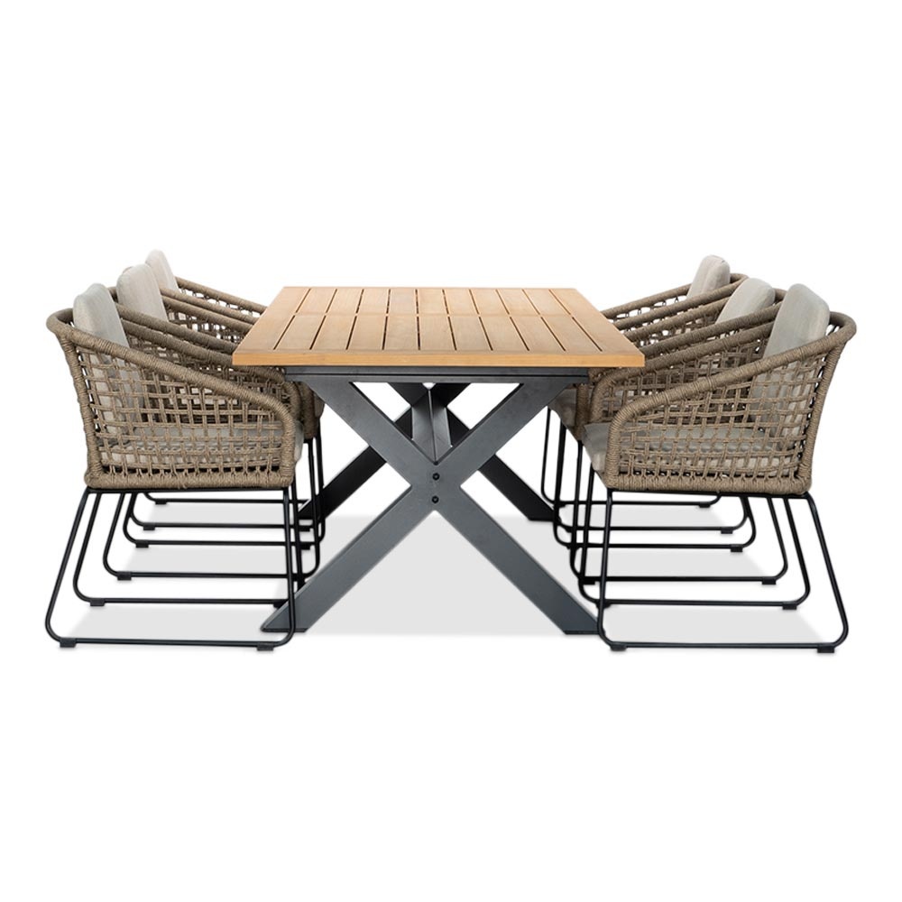 Lucan/Tulum Sahara Dust dining tuinset | 6 personen | teakhout + touw | 240cm