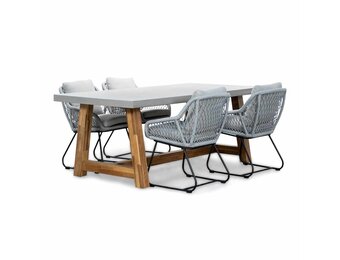 Veltis/Portofino grijs dining tuinset | 4 personen | betonlook + touw | 200cm