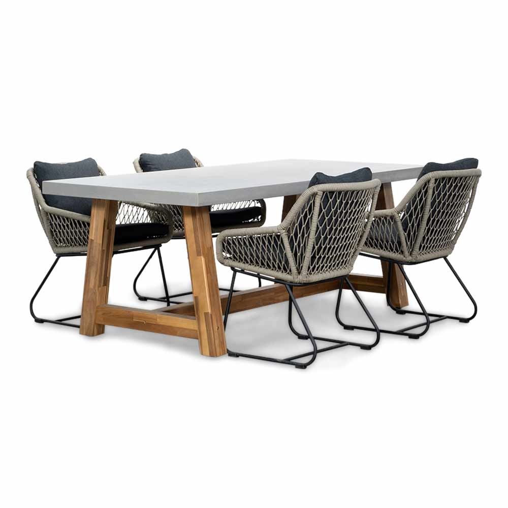 Veltis/Portofino zand dining tuinset | 4 personen | betonlook + touw | 200cm