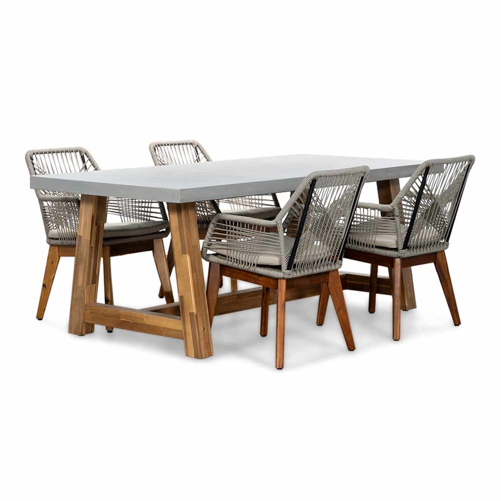 Veltis/Seville zand hout dining tuinset | 4 personen | betonlook + touw | 200cm