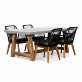 Veltis/Seville zwart hout dining tuinset | 4 personen | betonlook + touw | 200cm