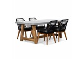 Veltis/Seville zwart hout dining tuinset | 4 personen | betonlook + touw | 200cm