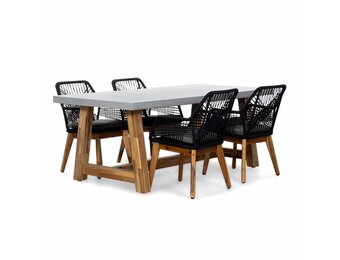 Veltis/Seville zwart hout dining tuinset | 4 personen | betonlook + touw | 200cm