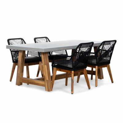 Veltis/Seville zwart hout dining tuinset | 4 personen | betonlook + touw | 200cm
