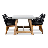 Veltis/Seville zwart hout dining tuinset | 4 personen | betonlook + touw | 200cm