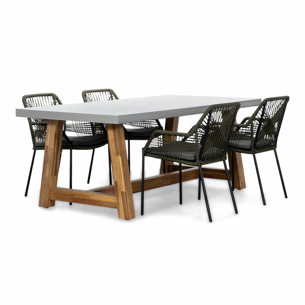 Veltis/Seville olijfgroen dining tuinset | 4 personen | betonlook + touw | 200cm