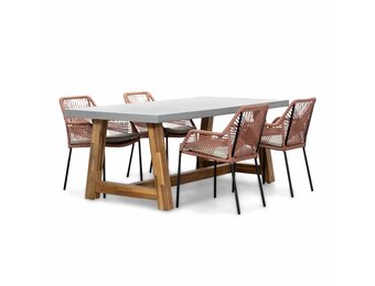 Veltis/Seville terra dining tuinset | 4 personen | betonlook + touw | 200cm