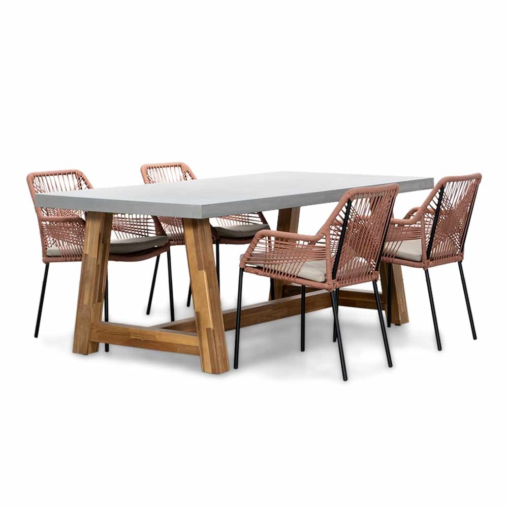 Veltis/Seville terra dining tuinset | 4 personen | betonlook + touw | 200cm