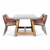 Veltis/Seville terra dining tuinset | 4 personen | betonlook + touw | 200cm