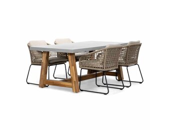 Veltis/Tulum Sahara Dust dining tuinset | 4 personen | betonlook + touw | 200cm