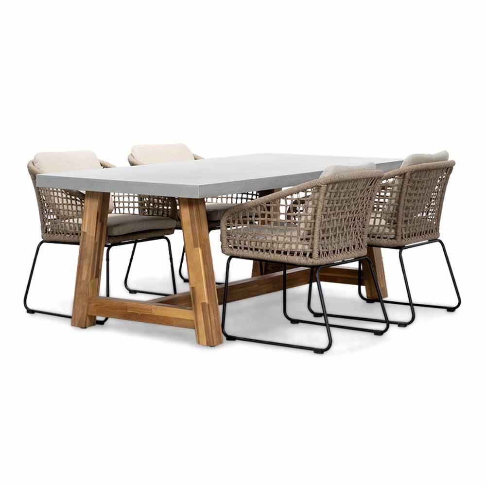 Veltis/Tulum Sahara Dust dining tuinset | 4 personen | betonlook + touw | 200cm afbeelding
