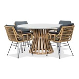 Elzas/Carlos antraciet dining tuinset | 4 personen | betonlook + hardhout | 135cm rond