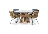Elzas/Carlos antraciet dining tuinset | 4 personen | betonlook + hardhout | 135cm rond