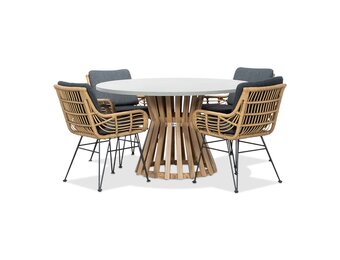 Elzas/Carlos antraciet dining tuinset | 4 personen | betonlook + hardhout | 135cm rond