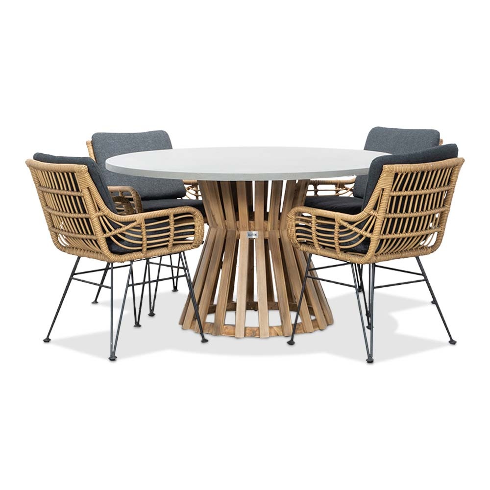Elzas/Carlos antraciet dining tuinset | 4 personen | betonlook + hardhout | 135cm rond afbeelding