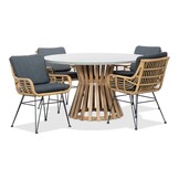 Elzas/Carlos antraciet dining tuinset | 4 personen | betonlook + hardhout | 135cm rond