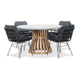 Elzas/Carlos Charcoal dining tuinset | 4 personen | betonlook + hardhout | 135cm rond