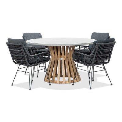 Elzas/Carlos Charcoal dining tuinset | 4 personen | betonlook + hardhout | 135cm rond