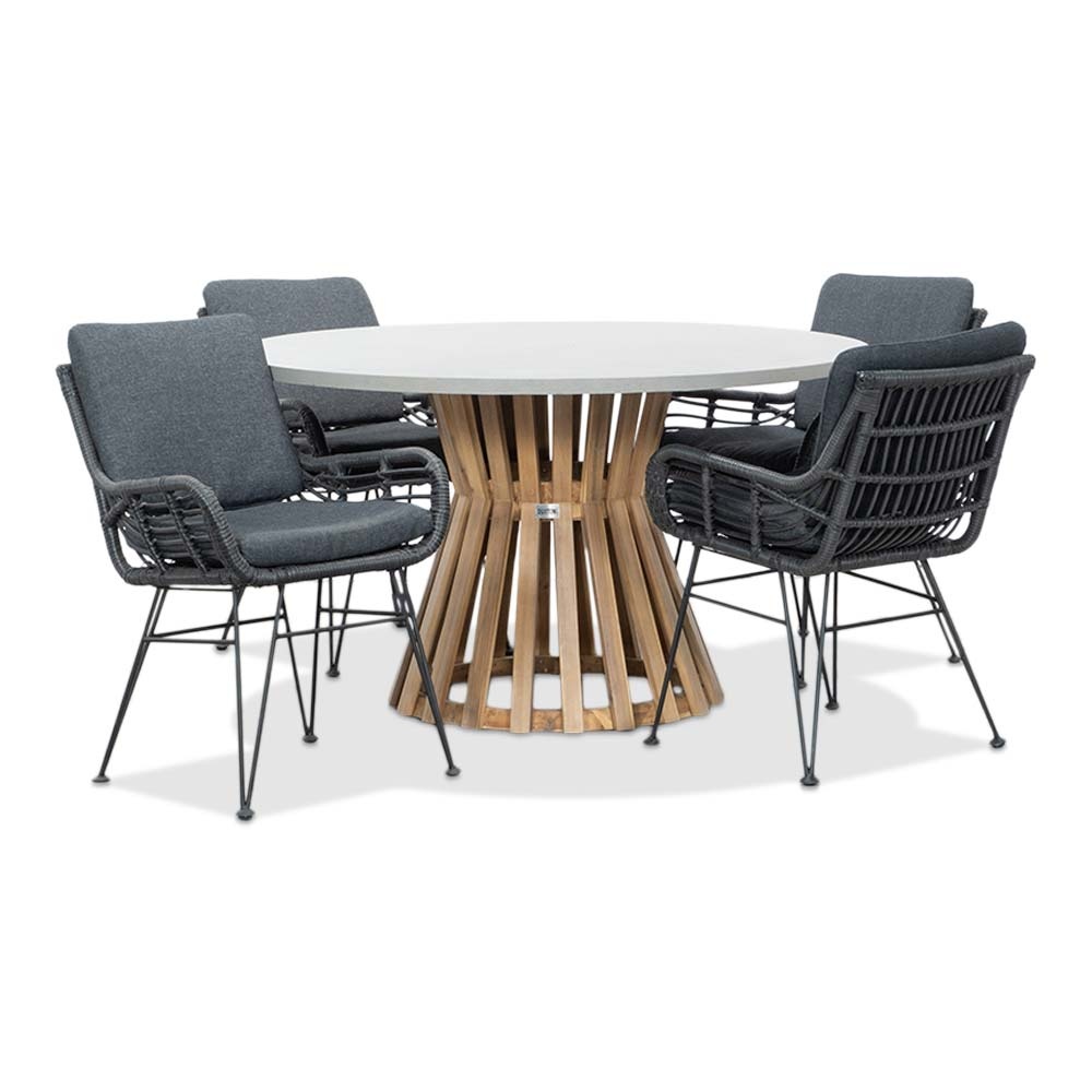 Elzas/Carlos Charcoal dining tuinset | 4 personen | betonlook + hardhout | 135cm rond