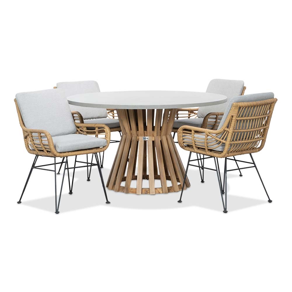 Elzas/Carlos taupe dining tuinset | 4 personen | betonlook + hardhout | 135cm rond