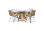 Elzas/Carlos taupe dining tuinset | 4 personen | betonlook + hardhout | 135cm rond