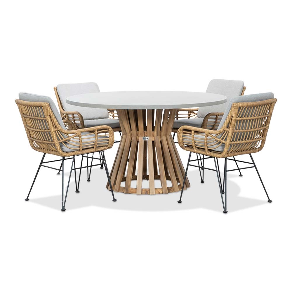 Elzas/Carlos taupe dining tuinset | 4 personen | betonlook + hardhout | 135cm rond