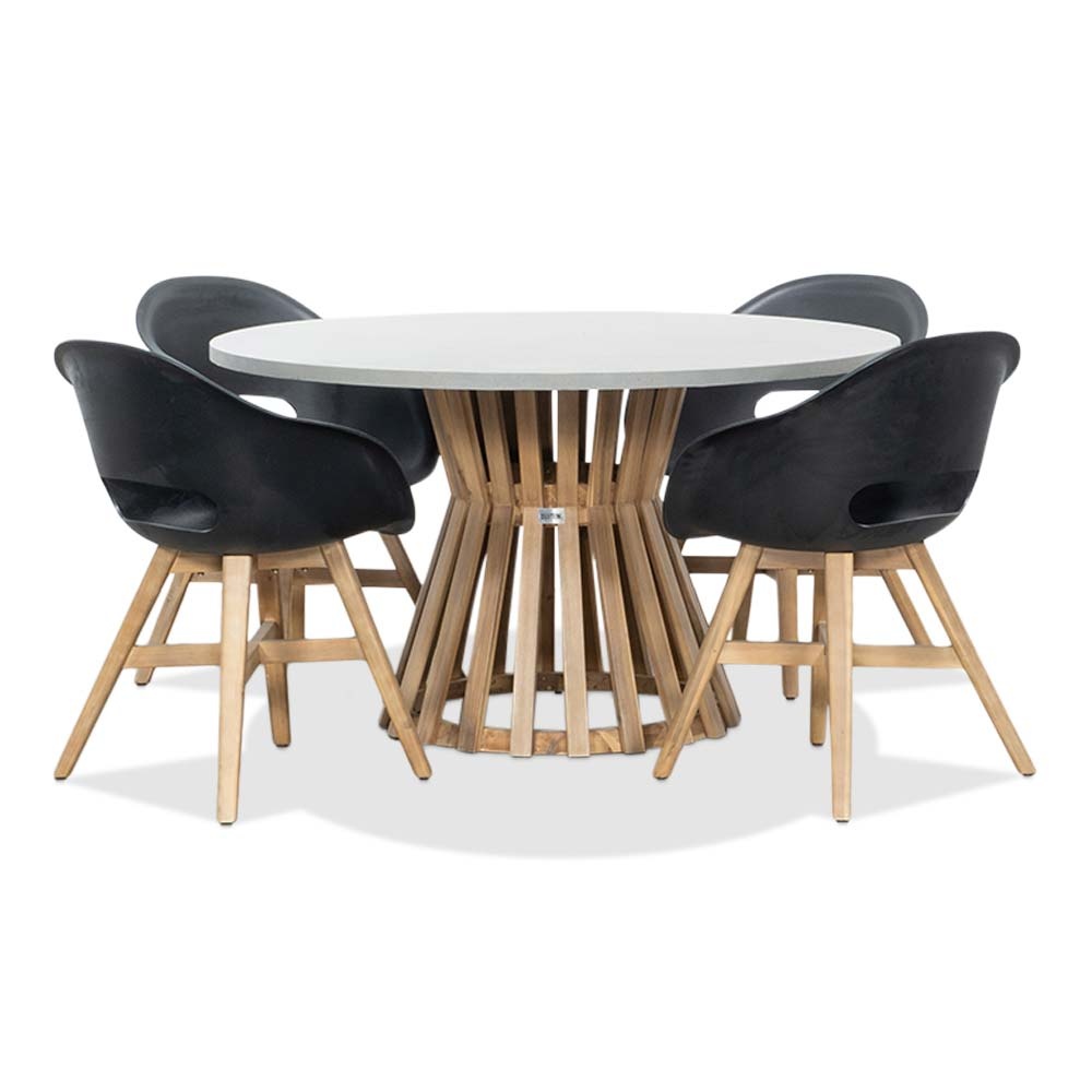 Elzas/Karlstad zwart dining tuinset | 4 personen | betonlook + hardhout | 135cm rond