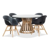 Elzas/Karlstad zwart dining tuinset | 4 personen | betonlook + hardhout | 135cm rond