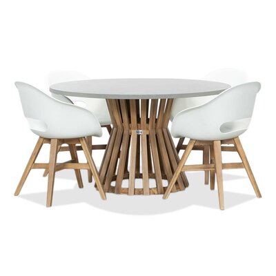 Elzas/Karlstad wit dining tuinset | 4 personen | betonlook + hardhout | 135cm rond