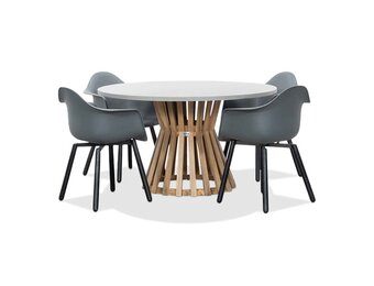 Elzas/Montreux dining tuinset | 4 personen | betonlook + hardhout | 135cm rond