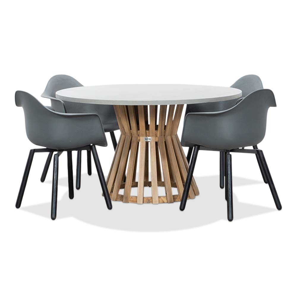 Elzas/Montreux dining tuinset | 4 personen | betonlook + hardhout | 135cm rond