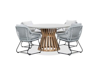 Elzas/Portofino grijs dining tuinset | 4 personen | betonlook + touw | 135cm rond