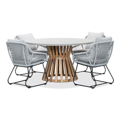 Elzas/Portofino grijs dining tuinset | 4 personen | betonlook + touw | 135cm rond
