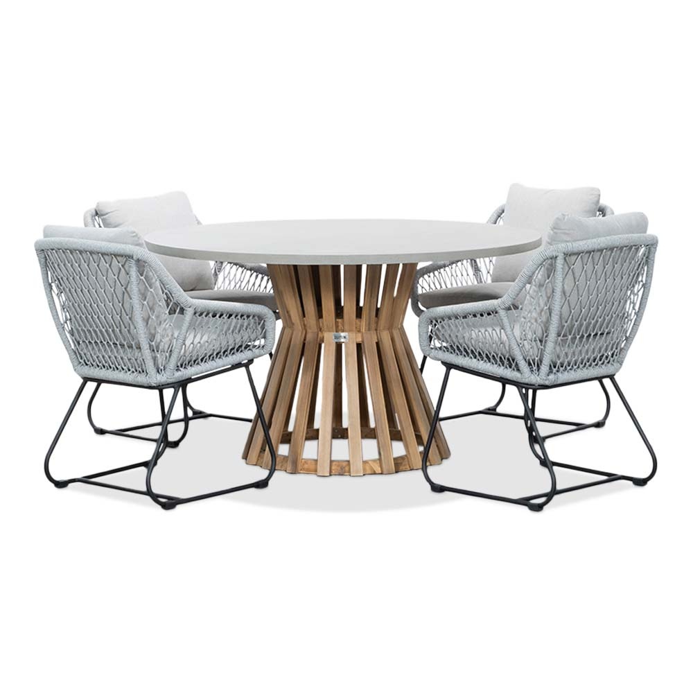 Elzas/Portofino grijs dining tuinset | 4 personen | betonlook + touw | 135cm rond