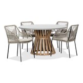 Elzas/Seville zand dining tuinset | 4 personen | betonlook + touw | 135cm rond