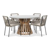 Elzas/Seville zand dining tuinset | 4 personen | betonlook + touw | 135cm rond