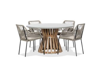 Elzas/Seville zand dining tuinset | 4 personen | betonlook + touw | 135cm rond