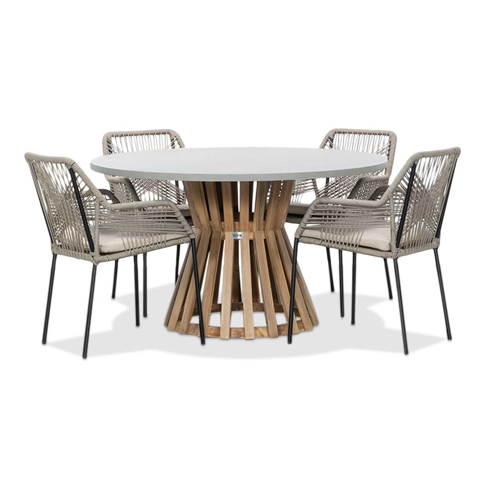 Elzas/Seville zand dining tuinset | 4 personen | betonlook + touw | 135cm rond