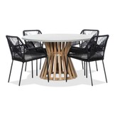Elzas/Seville zwart dining tuinset | 4 personen | betonlook + touw | 135cm rond