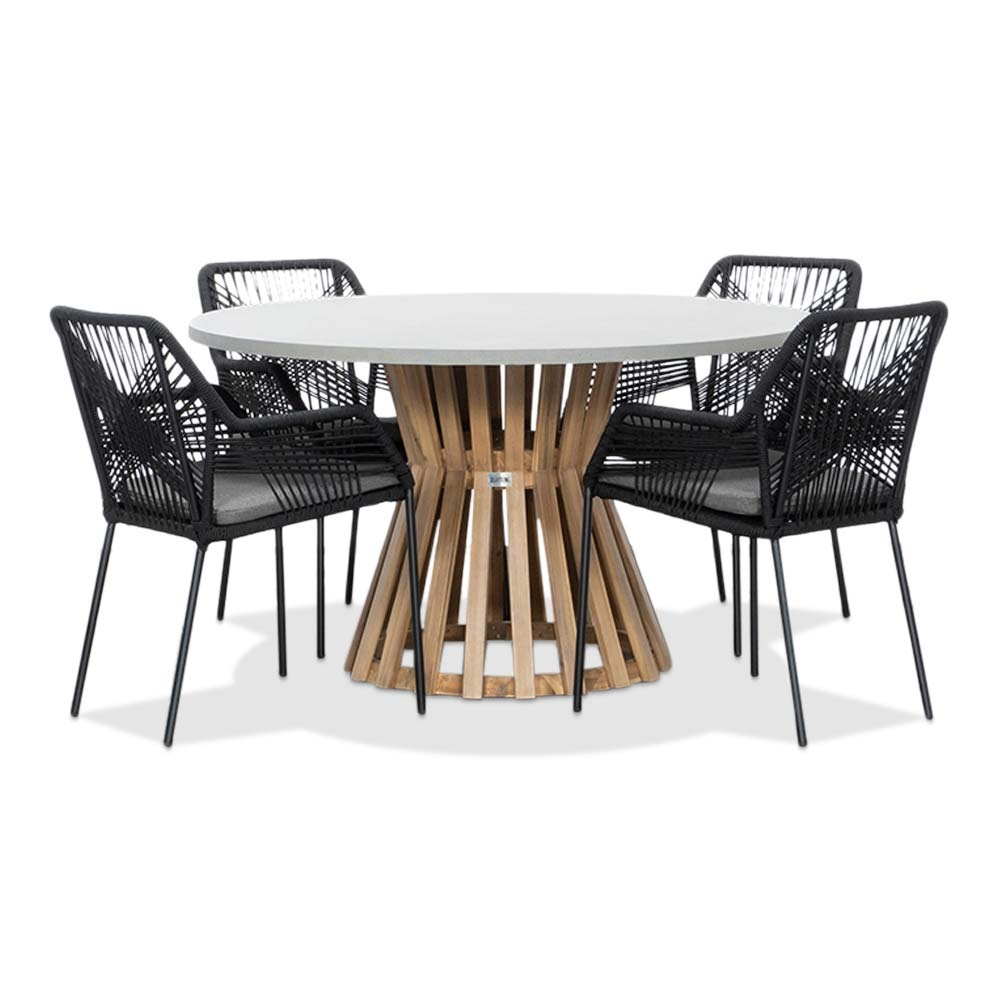 Elzas/Seville zwart dining tuinset | 4 personen | betonlook + touw | 135cm rond afbeelding