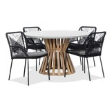 Elzas/Seville zwart dining tuinset | 4 personen | betonlook + touw | 135cm rond