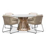 Elzas/Tulum Sahara Dust dining tuinset | 4 personen | betonlook + touw | 135cm rond
