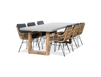 Lausanne/Carlos Antraciet dining tuinset | 6 personen | betonlook + wicker | 250cm