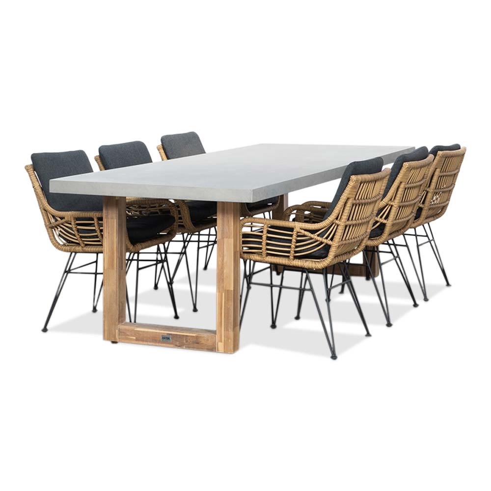 Lausanne/Carlos Antraciet dining tuinset | 6 personen | betonlook + wicker | 250cm